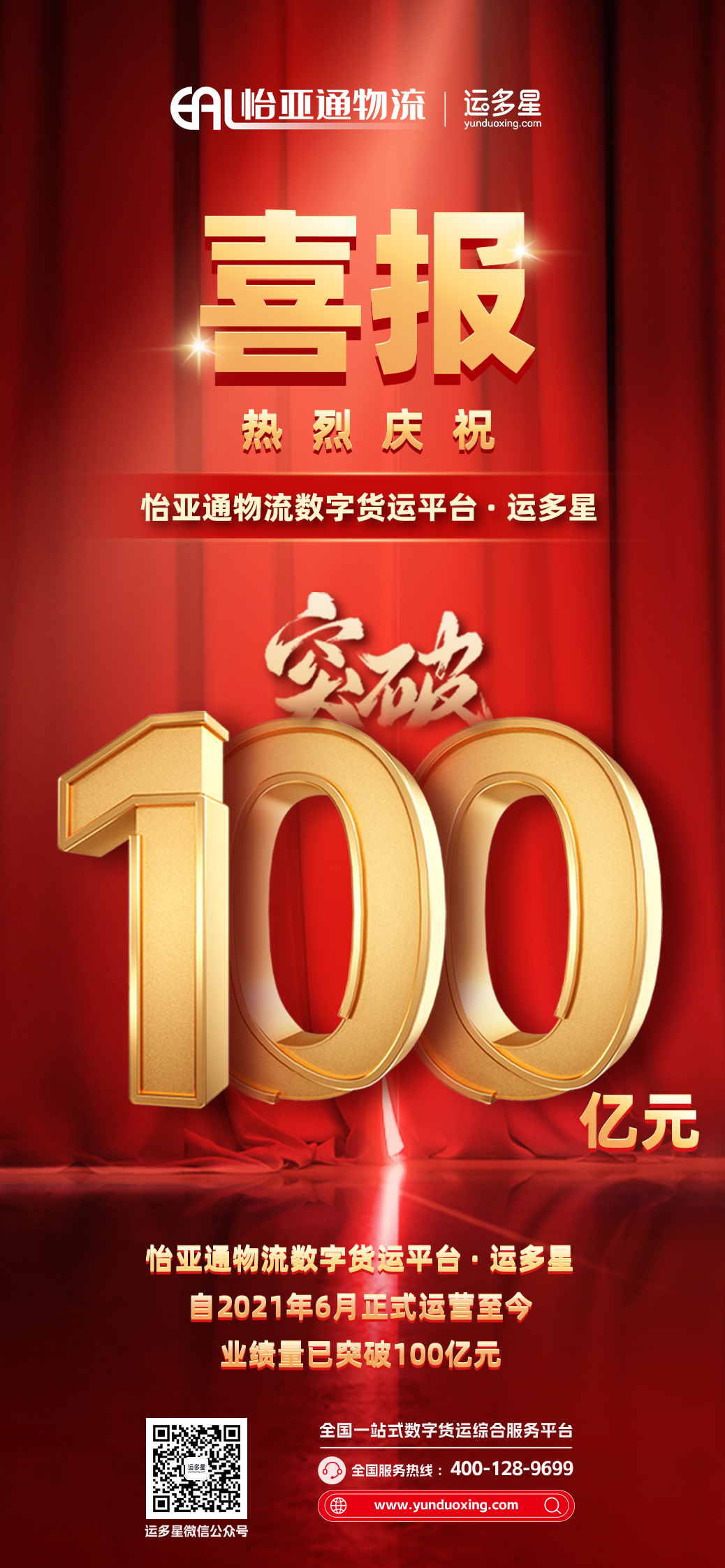 热烈庆祝 | pa视讯物流数字货运平台·运多星累计业绩量突破100亿元